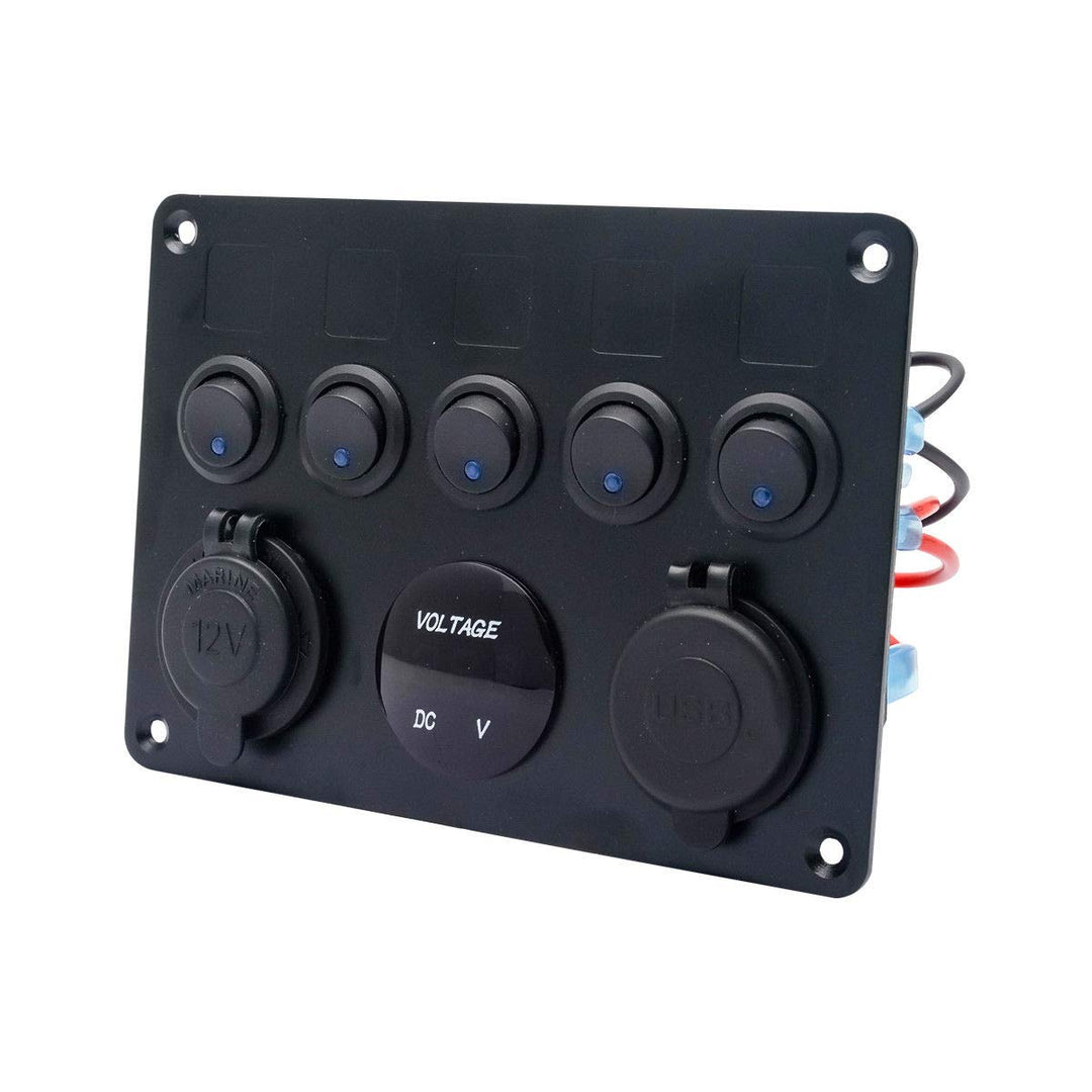 Boot Multi-Funktions-Panel - 5 Gang ON-Off Kippschalter Panel, Dual-USB-Buchse Ladegerät 2.1A & 2.1A