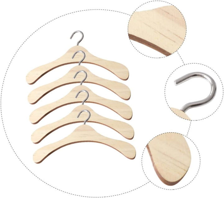 BESTonZON 5 Stück Kleiner Holz Kleiderbügel Puppenzubehör aus Naturholz 10cm Kleiner Puppenaufhänger