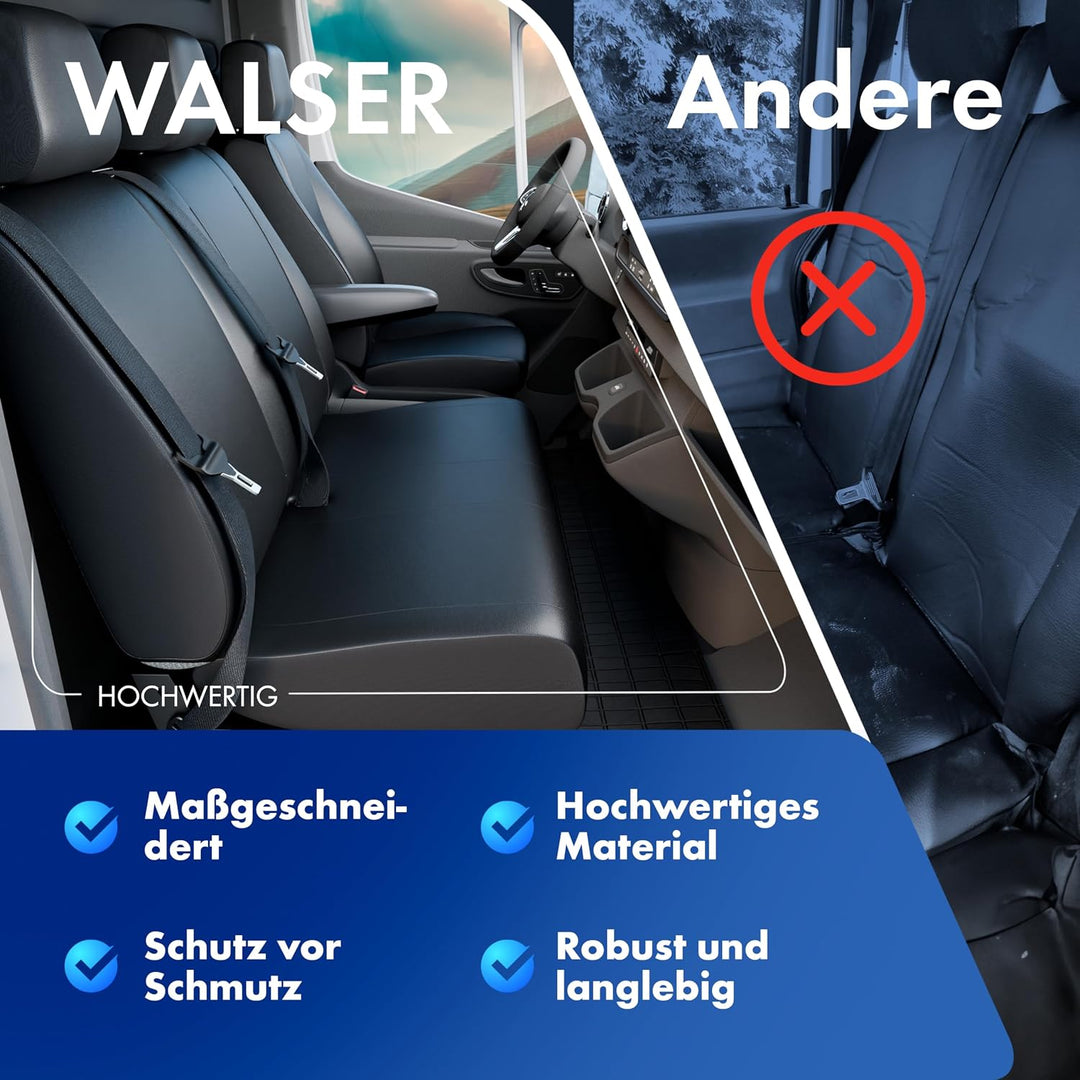 Walser Transporter Sitzbezüge Auto kompatibel mit Peugeot Boxer, Einzelsitz Armlehne innen/Doppelban