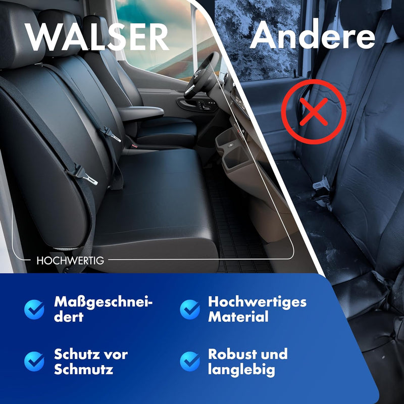 Walser Transporter Sitzbezüge Auto kompatibel mit VW T6, Doppelbank vorne, Auto Sitzbezüge aus Kunst