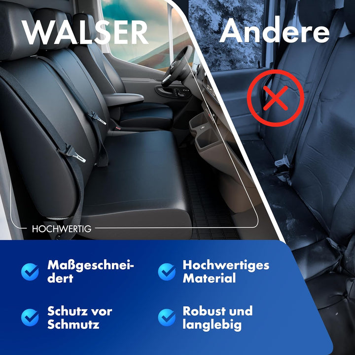 Walser Transporter Sitzbezüge Auto kompatibel mit VW Crafter, Mercedes Sprinter, Einzelsitz/Doppelba