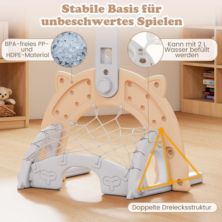 COSTWAY 3 in 1 Kinder Basketballkorb, Basketballständer mit Basketball & Fussball & Golfspiel, Indoo