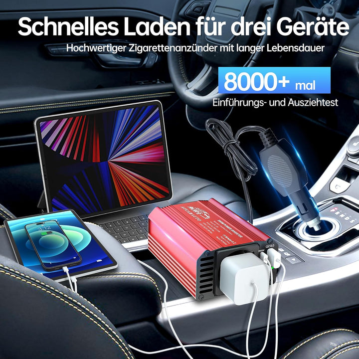 AUCARAUTO Upgrade 300W Spannungswandler, Wechselrichter 12V auf 230V Stromumwandler mit PD 65W & QC3