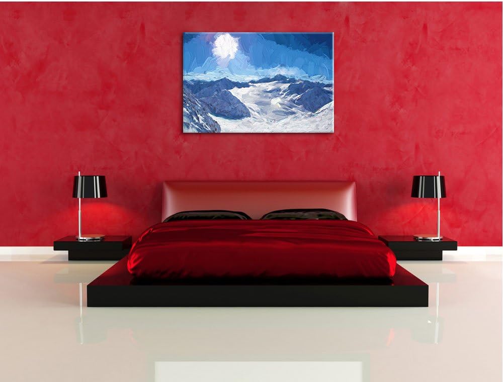 Pixxprint Winterlandschaft in den Bergen als Leinwandbild/Grösse: 100x70 cm/Wandbild/Kunstdruck/fert
