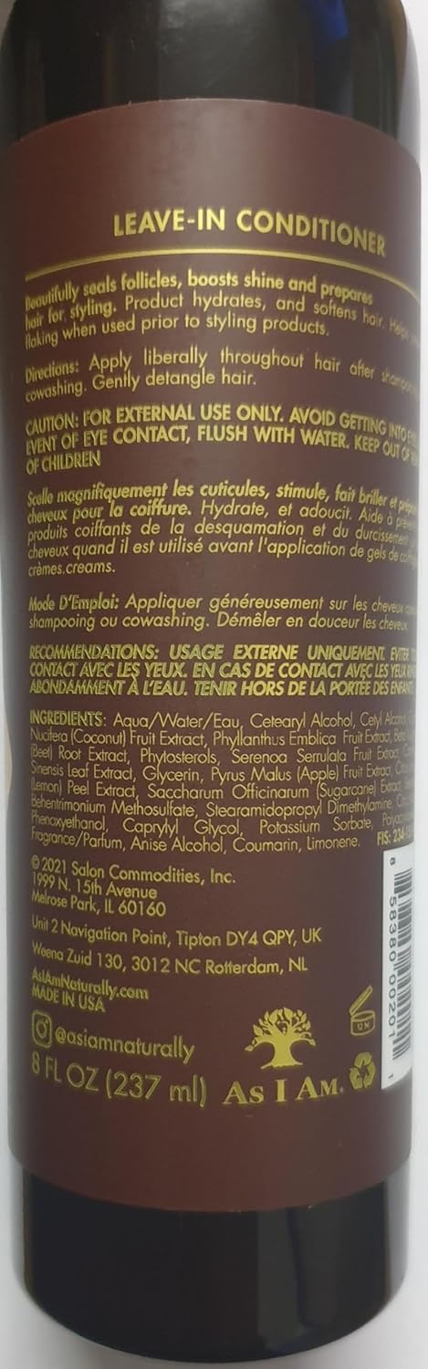 As I Am Naturally | 3er-Set | Co-Wash mit Kokosnuss, 454 g | Leave-In-Spülung, 237 ml | Feuchtigkeit