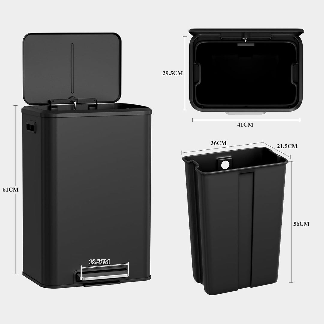 LIFERUN Mülleimer Küche 40l, Abfalleimer Küche mit Inneneimer,mit Deckel Softclose, Tretmülleimer au