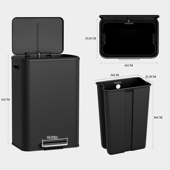 LIFERUN Mülleimer Küche 40l, Abfalleimer Küche mit Inneneimer,mit Deckel Softclose, Tretmülleimer au
