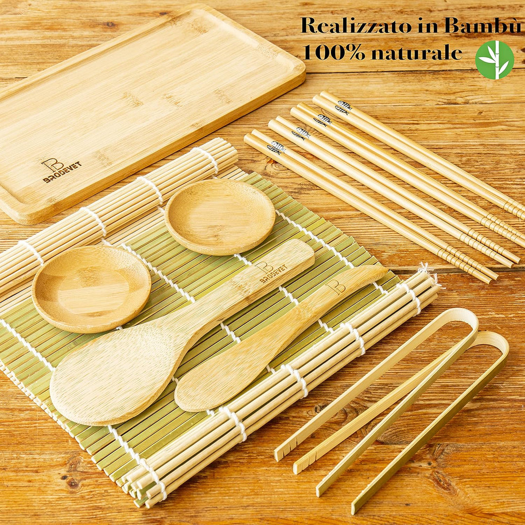 Sushi-Set 2025 – 29-teilig mit praktischer Anleitung, Rezeptbuch, Onigiri-Form, Bambusmatte, Sushi G