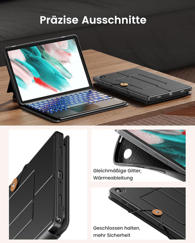INFILAND Galaxy Tab A9 Plus Hülle mit Tastatur [Hochpräzises Touchpad], Handschlaufe & Faltbare Stän