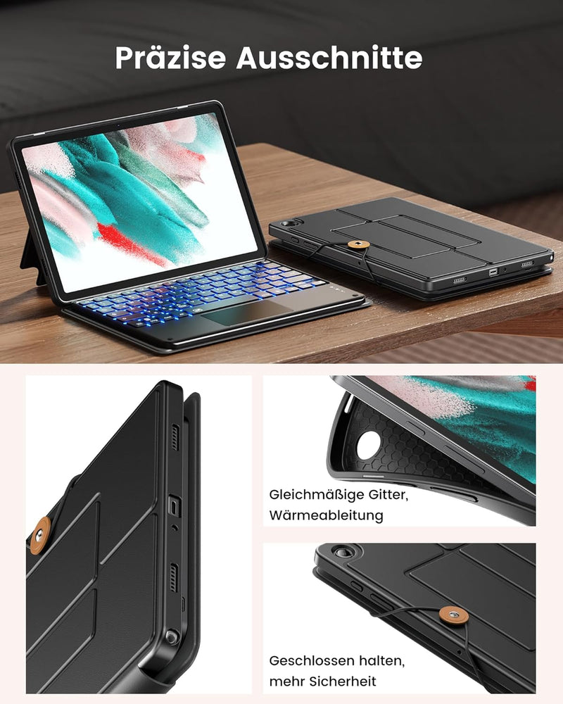 INFILAND Galaxy Tab A9 Plus Hülle mit Tastatur [Hochpräzises Touchpad], Handschlaufe & Faltbare Stän