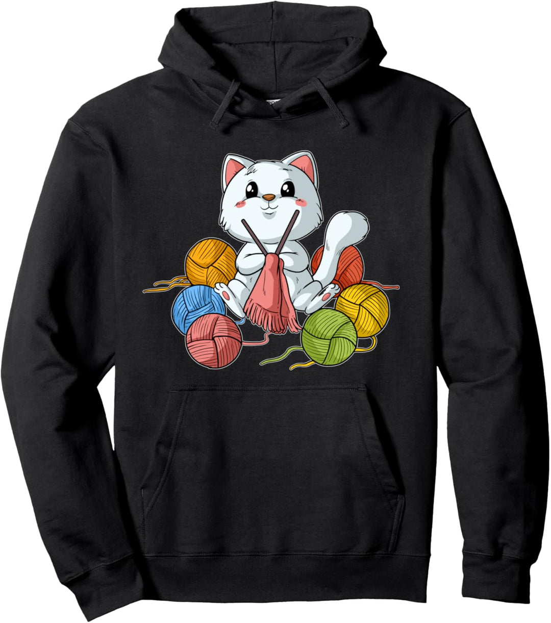 Strickende Katze Häkeln Sticken Nähende Mieze Stricken Pullover Hoodie