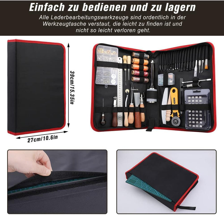 Kuppt Leder Werkzeug Set, Leder Nähset, Leder Bearbeitungs Werkzeug mit Leder Stanzwerkzeugen, Leder