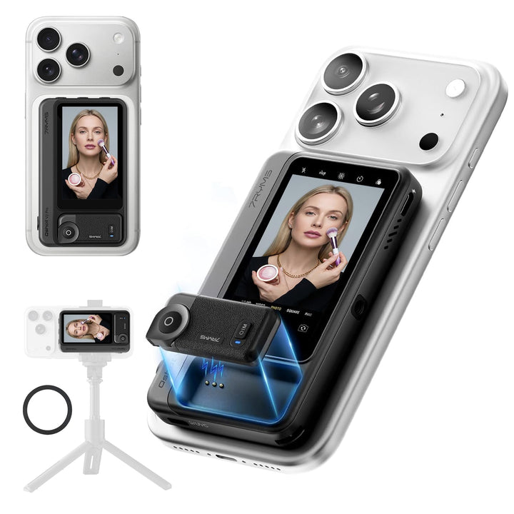7RYMS Qshot V2 PRO Kabelloser Selfie-Monitor für iPhone 17/16 & Android, Magnetischer Smartphone Rüc