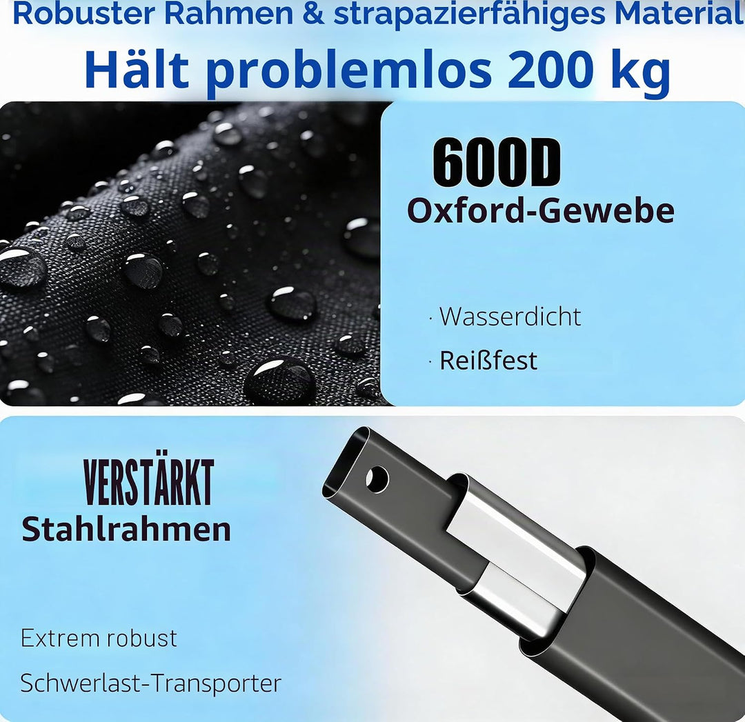 BEAU JARDIN XXL Bollerwagen Faltbar 300L 200KG Verlängerter Faltwagen mit Extra Breite 17x10 cm All-