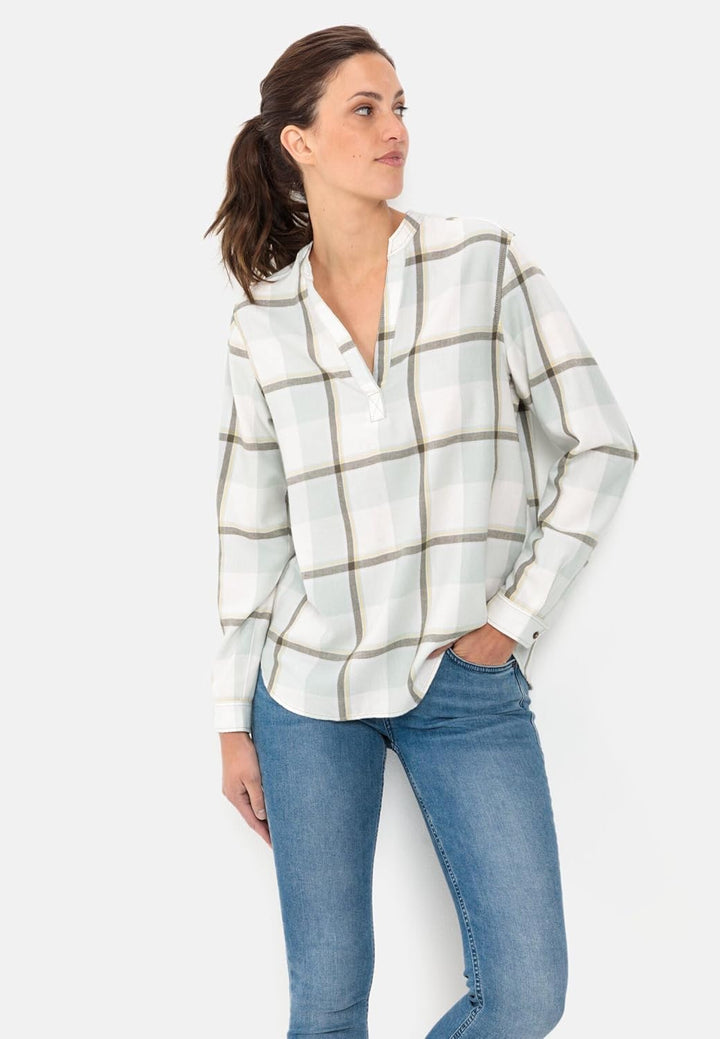 camel active Damen Schlupfbluse in einem Flanellkaro XS Khaki, XS Khaki