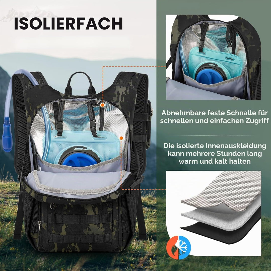 RAINSMORE Wanderrucksack 18L mit 2L Blase &amp; Regenschutz | Leichter Trinkrucksack für Laufen, Radfahr