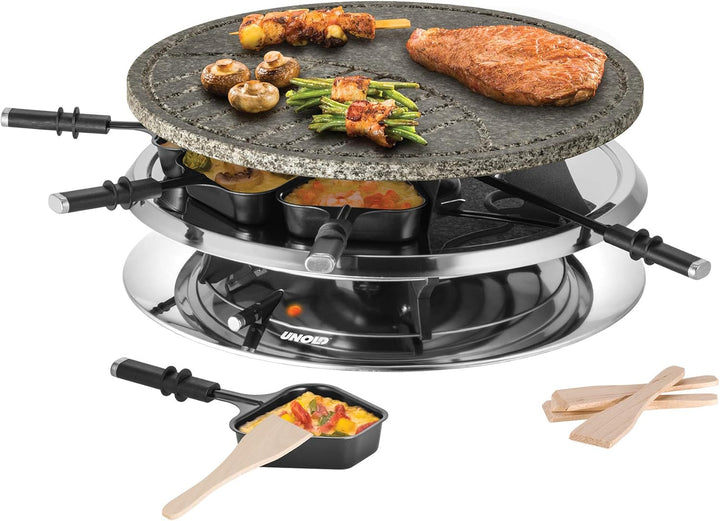 Unold 48726 Raclette Multi 4 in 1-1300 Watt, Für bis zu 8 Personen, Antihaftbeschichtung, Raclette,
