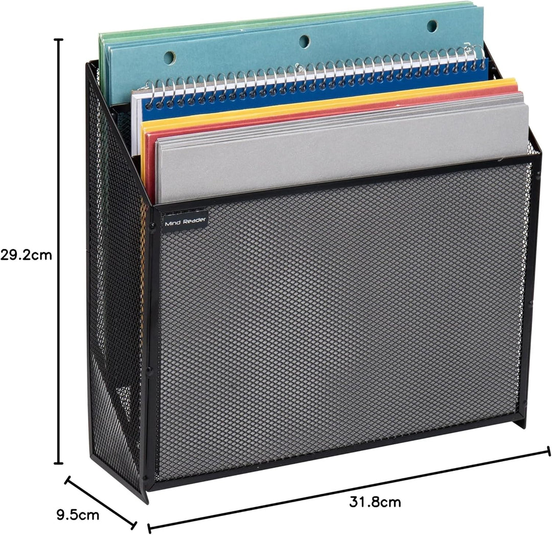 Mind Reader Vertical File Storage, Desktop Organizer, Wall Mount, Office, Metal Mesh, 12.5" L x 3.75