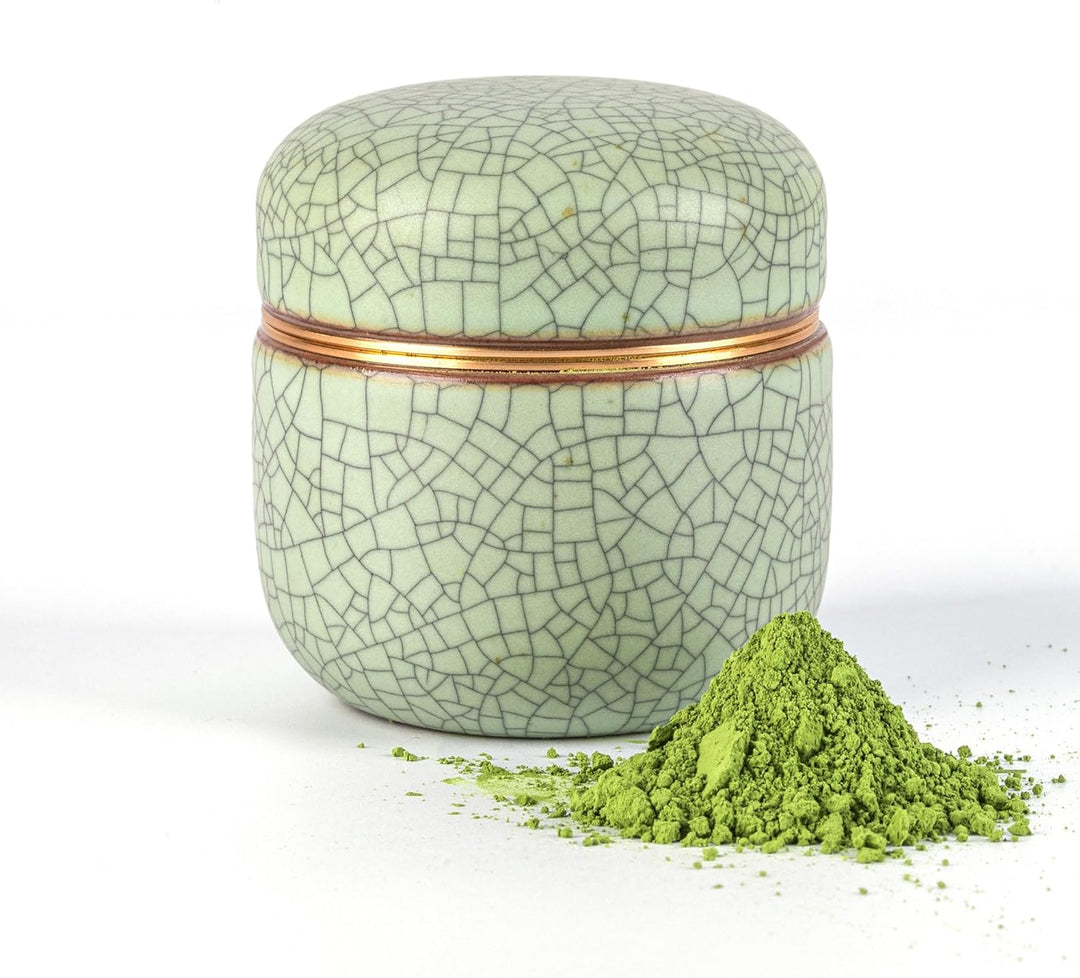 TEANAGOO Kleiner keramischer Matcha-Behälter | 2,8 oz tragbarer Aufbewahrungsbehälter, doppelt versi
