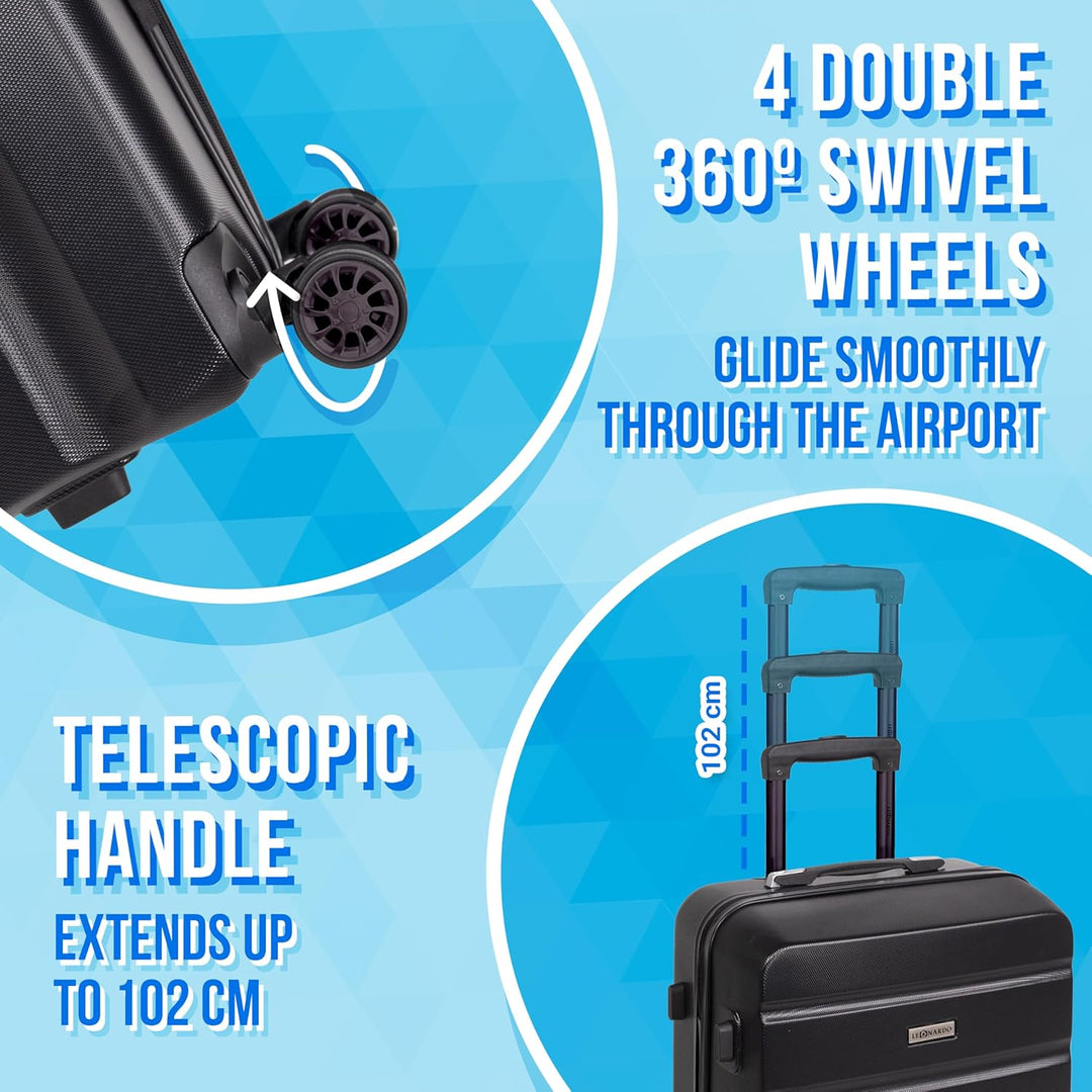 Leonardo® Kofferset 3 teilig | Koffer mit TSA-Schloss | Reisekoffer | Reisetasche mit 4 Doppelten Ro