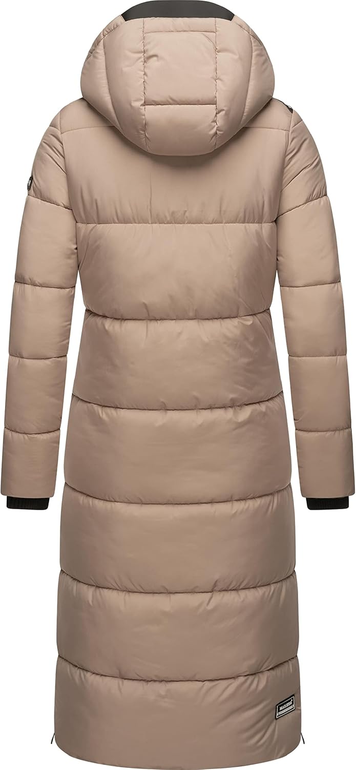 MARIKOO Damen Wintermantel warmer Steppmantel lang mit abnehmbarer Kapuze Reliziaa XS-3XL S Taupe, S