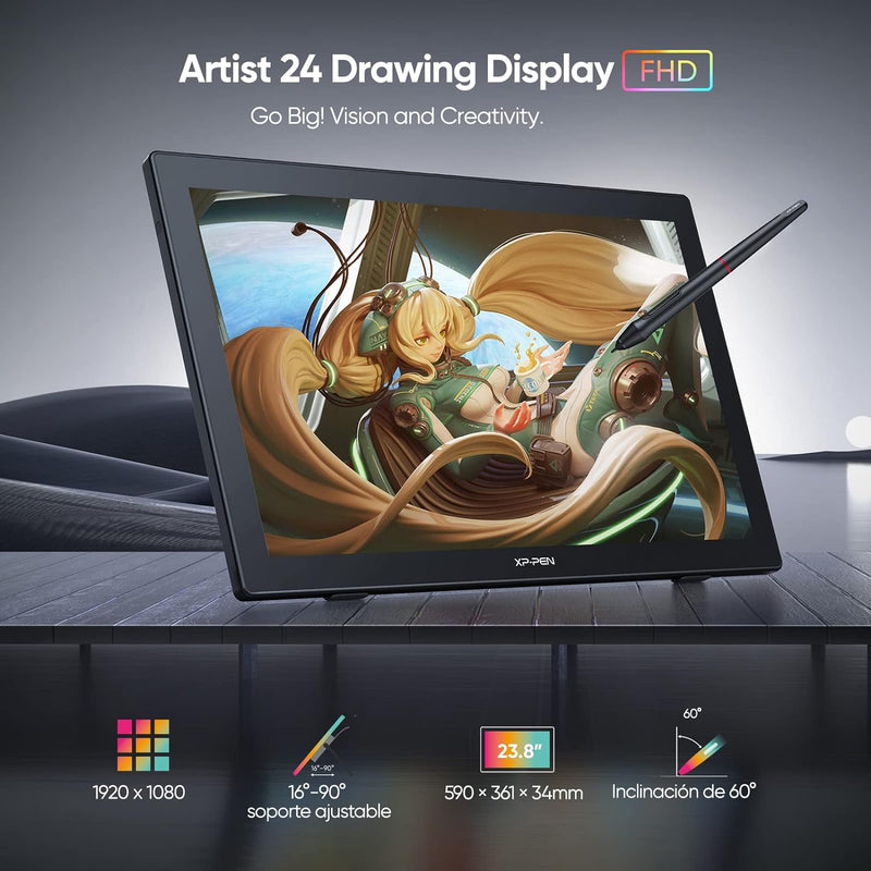 XP-PEN Artist 24 FHD Pen Display 23.8 Inch Graphics Tablet with Display, 132% sRGB Colour Space, 192