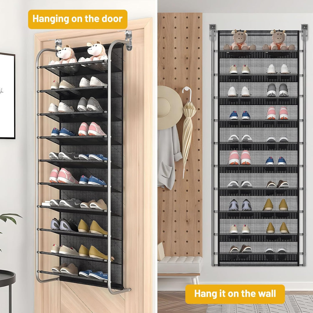 DBREAKS 2 Stück 10-Tier Verstellbares Schuhregal über der Tür, Shoe Organizer, Schuhregal Hängend, S