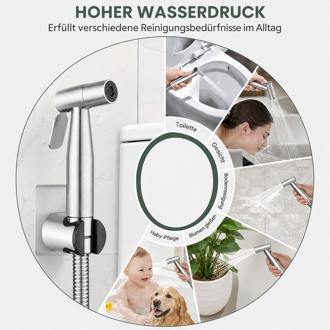 Bidet Handbrause Toilettenspülung aus Edelstahl Material mit Einstellbarem Wasserdruck, Einfache Ins