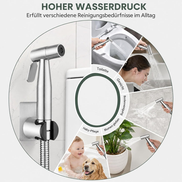 Bidet Handbrause Toilettenspülung aus Edelstahl Material mit Einstellbarem Wasserdruck, Einfache Ins