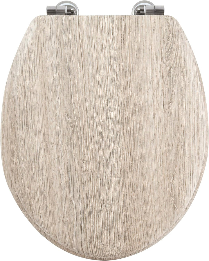MSV WC Sitz Toilettendeckel MDF Holzkern"Parkett" Scharniere aus Edelstahl - hochwertige und stabile