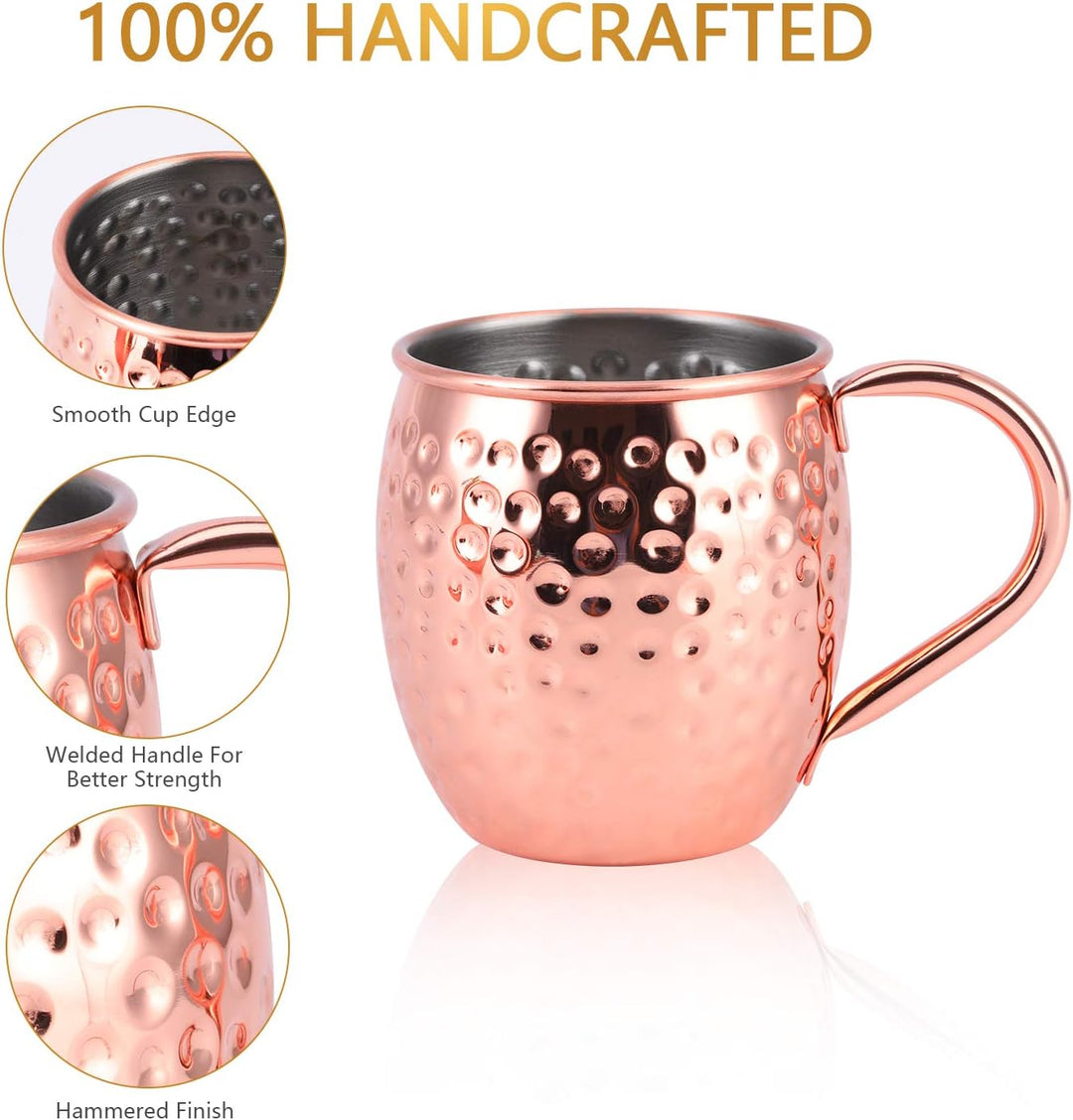 SIKITUT Moscow Mule Becher 4er Set, Handgefertigt Kupferbecher, 550ml Cocktail Set mit: 4 Hochwertig