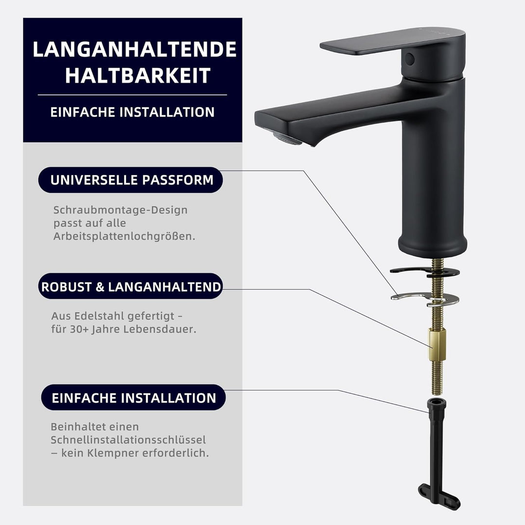 BELZ Wasserhahn Bad, Einhebel-badarmatur, Armatur Badezimmer, Mischbatterie Bad, Höhe 96 mm, Energie