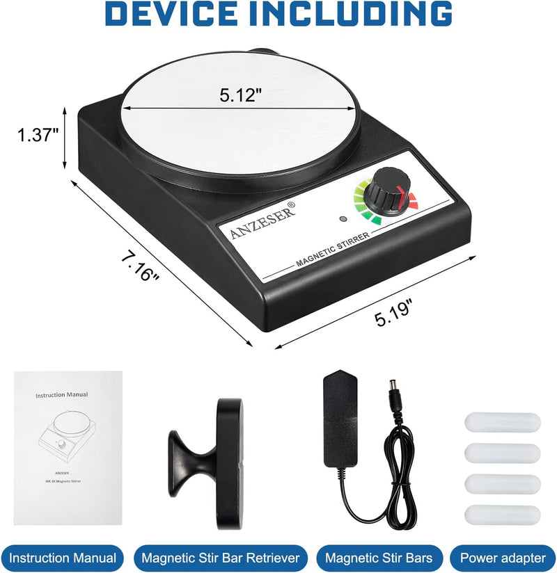 ANZESER Magnetrührer mit Magnetrührstäbe, Drehzahlbereich 0~3500 UpM, Rührmenge 3000mL
