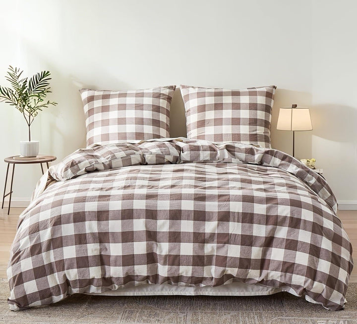 Simple&Opulence Karierter Bettbezug, 100% Gewaschene Baumwolle, Leichter, Karierter Bettbezug, Bettb