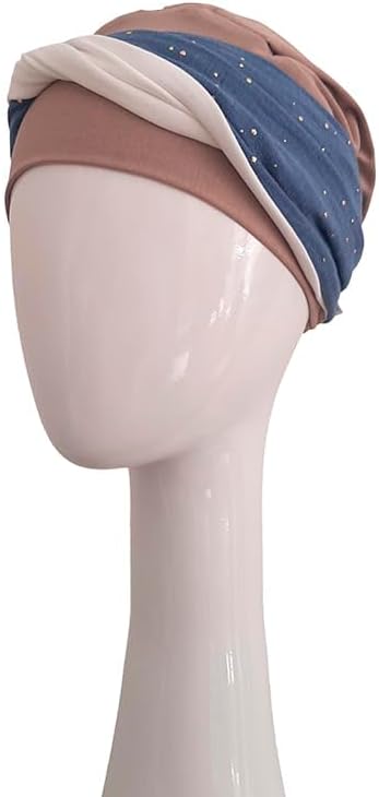 CAREBELL Elegance Denim Palms Turban-Mütze aus Bambus für Chemotherapie oder Alopezie