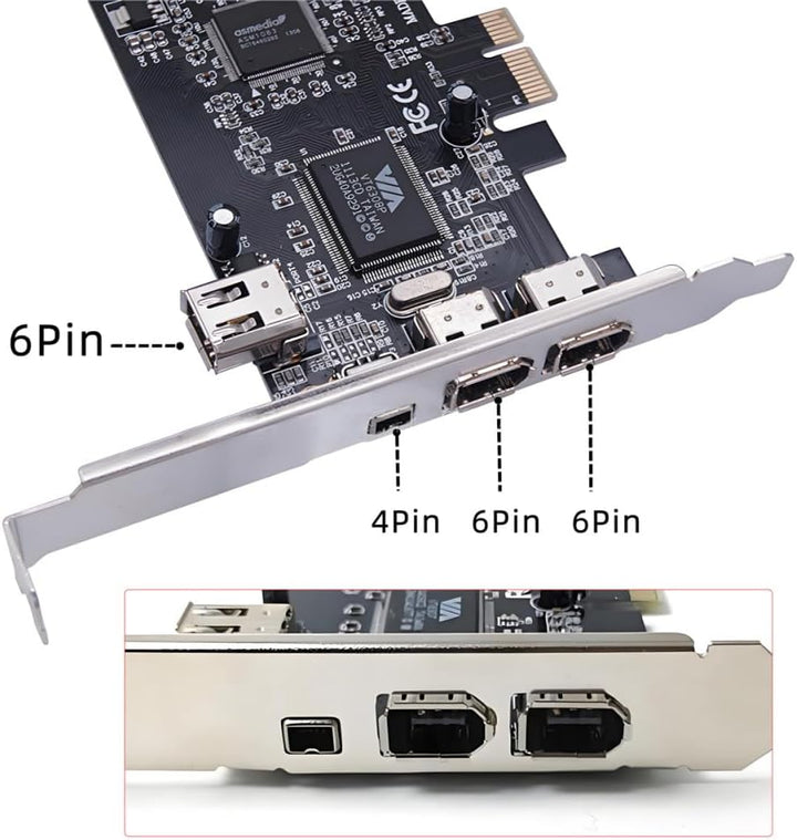 xiwai PCI-E 1X 4X 16X zu IEEE 1394a Firewire 400 Capture Card 6Pin und 4Pin 4 Ports PCI Express Kart