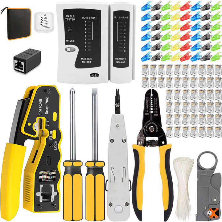 MAYLINEE RJ45 Netzwerk Werkzeug Set Crimpwerkzeugsatz, Durchgangs Crimpschneider für CAT5E/CAT6, Abi
