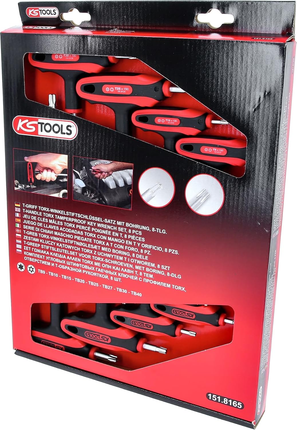 KS Tools KS 152 Tools 151.8165 ERGOTORQUEplus T-Griff-TX-Winkelschlüssel-Satz, 8-tlg.Bohrung