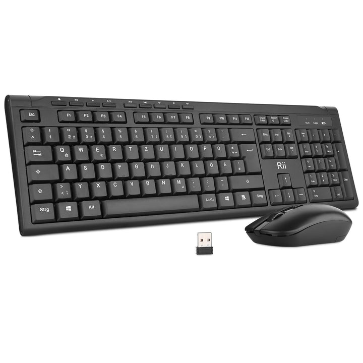 Rii Tastatur Maus Set Kabellos, Funktastatur mit Maus, 9 Shortcut-Tasten Wireless Keyboard and 4 DPI
