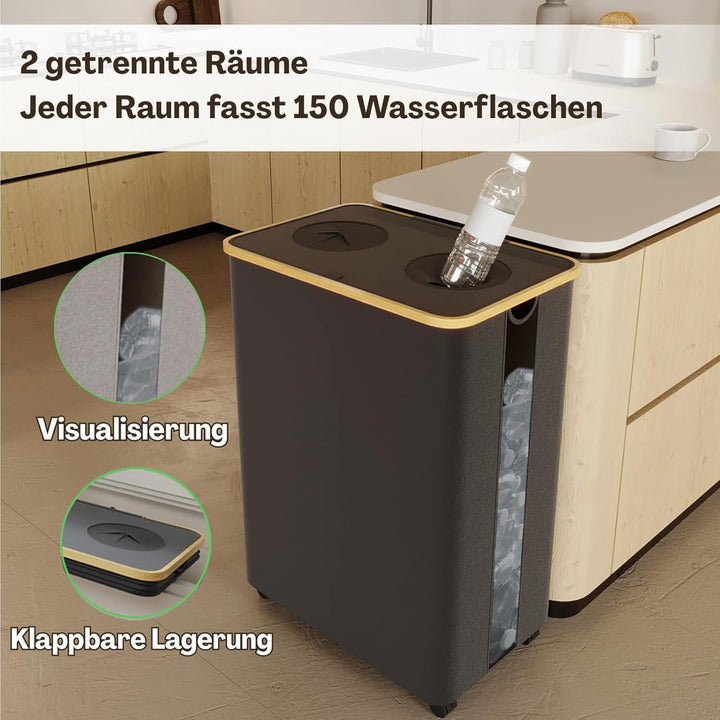 RMAN 160L Pfandflaschen Sammelbehälter 2 Fächer mit Deckel Gross Pfandflaschen Behälter mit Räder Fl