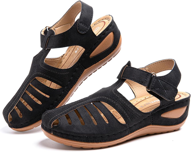 Plateau Sandalen Damen Keilabsatz Pantoletten Geschlossene Sommer Keilsandalen Slingback Fussbett Sa