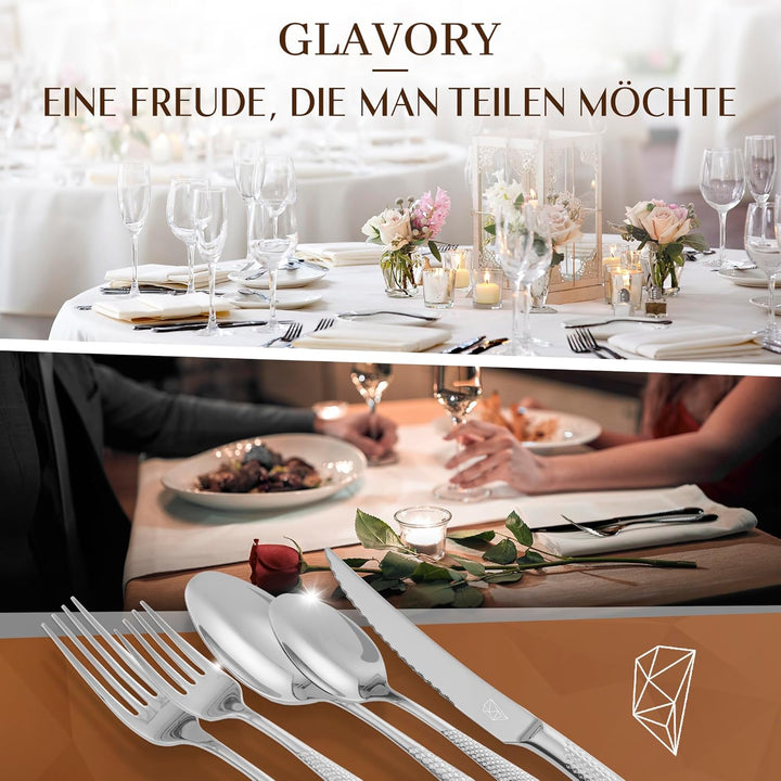 Glavory Aurora - Besteck Set Silber gestanzt - Besteck für 6 Personen 30teilig - rostfreier 18/8 Ede