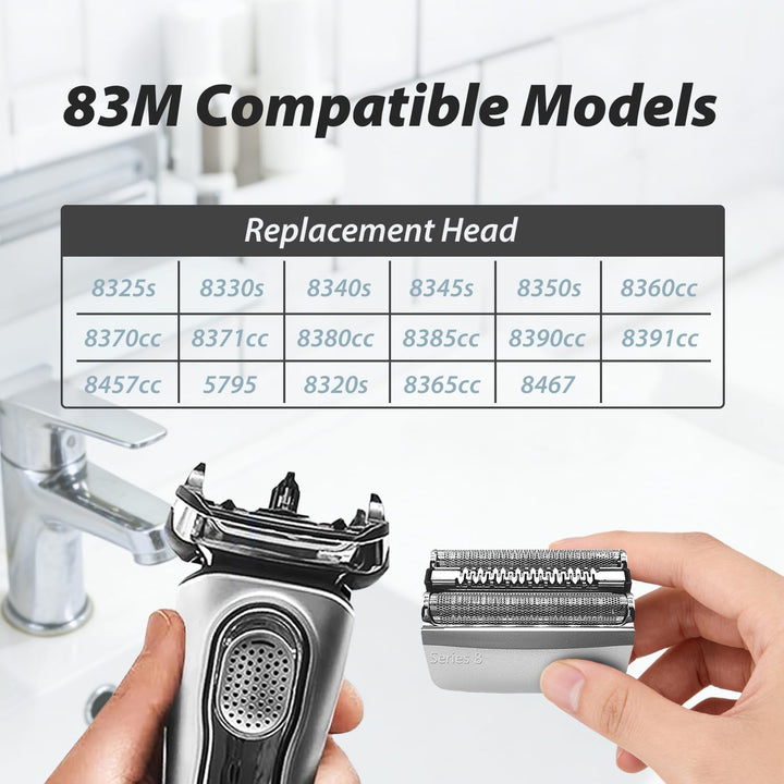 2er Pack 83M Ersatzscherköpfe, Kompatibel mit Braun Series 8 (8370cc, 8340s, 8350s) – Silber, Kompat