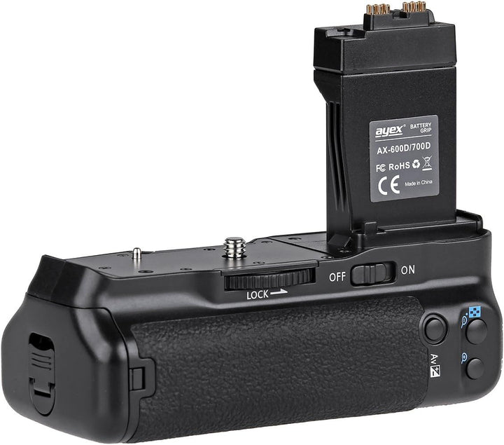 ayex Batteriegriff Passend für Canon EOS 700D 650D 600D 550D (ähnlich BG-E8) + 2 x ayex LP-E8 Akku +