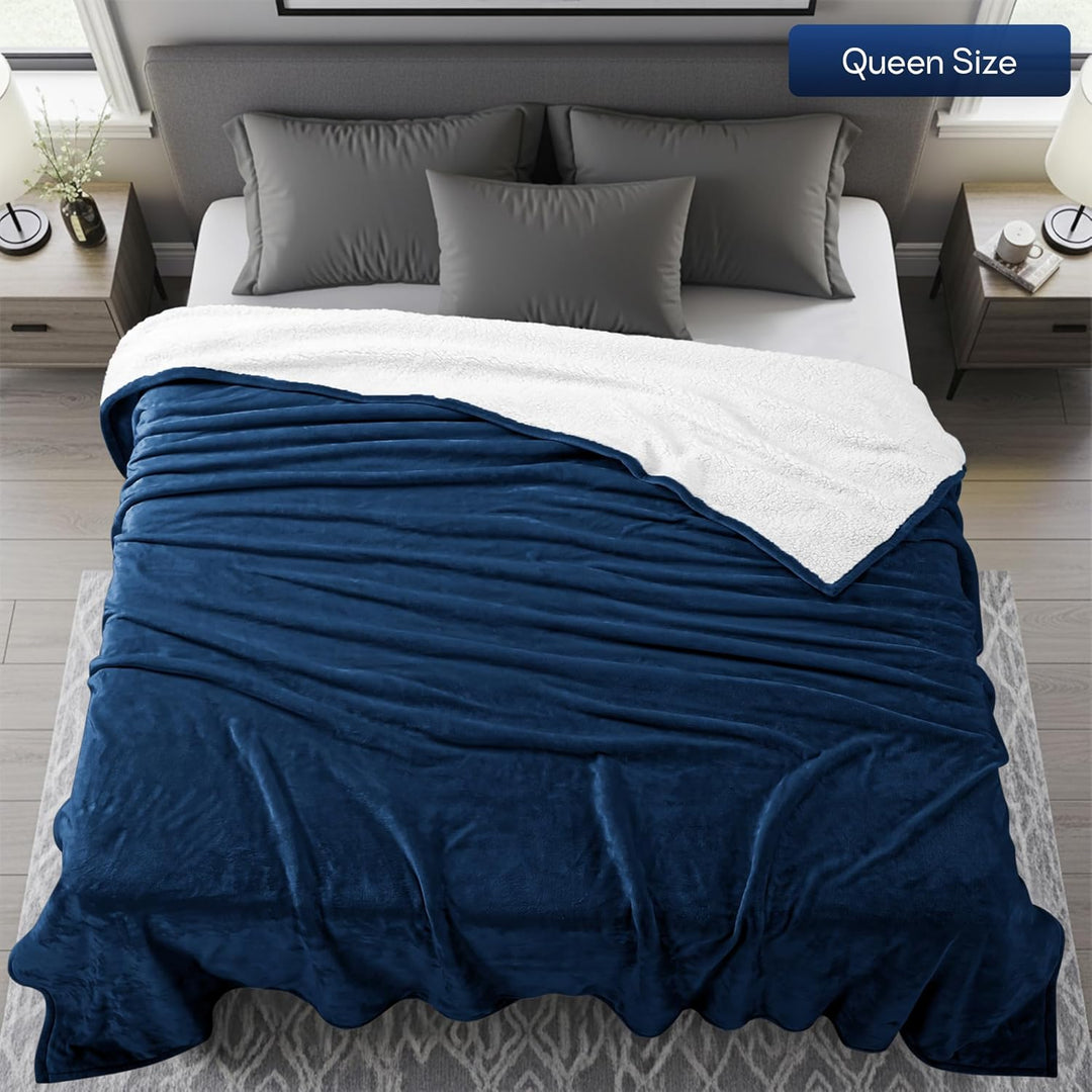 Utopia Bedding Sherpa-Bettdecke, Queen-Size-Grösse, marineblau, 480 g/m², Plüschdecke, Fleece, wendb