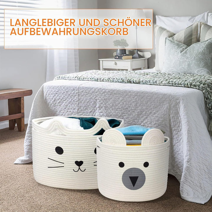 Aufbewahrungskorb Kinder aus Baumwolle für Spielzeug und Wäsche， Wäschekorb und Spielzeugkorb in ein