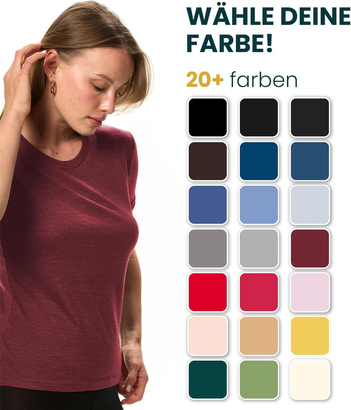 Merino.tech 100% Merino T Shirt Damen - Merinowolle Sport Wandern Thermoshirt Damen + Wandersocken P
