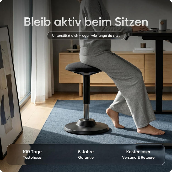 Motion Sitzhocker - Stehhocker höhenverstellbar, ergonomischer Hocker bis 140kg mit CushCloud-Polste