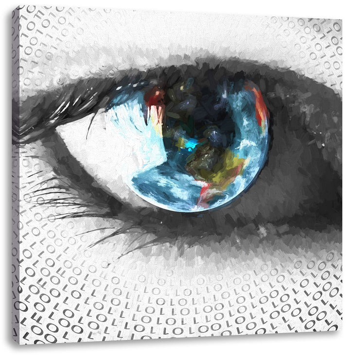 Pixxprint Auge mit binärischen Code Pinsel Effekt, Format: 70x70 auf Leinwand, 70x70