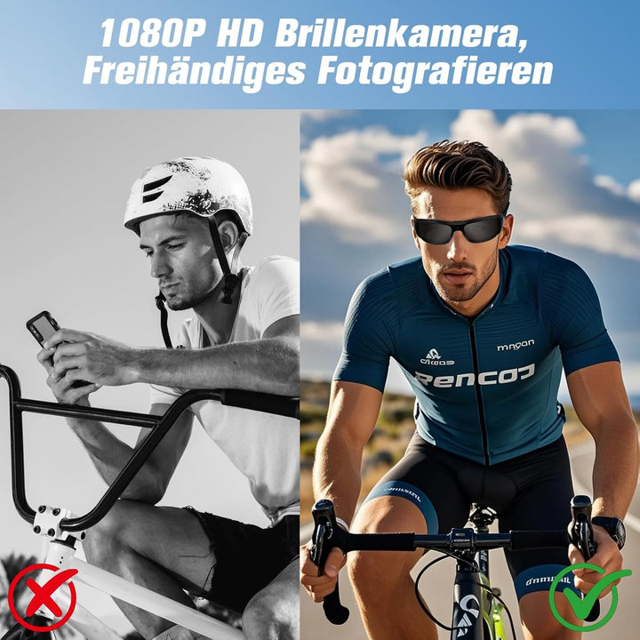 Action Cam, 32GB Sportbrille mit Kamera, Mini Actionkamera 1080P HD, Kleine Videokamera Sonnenbrille